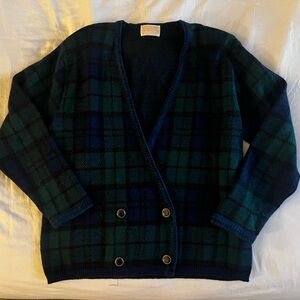 70s Vintage Pendleton Double Breasted Plaid Wool Sweater
